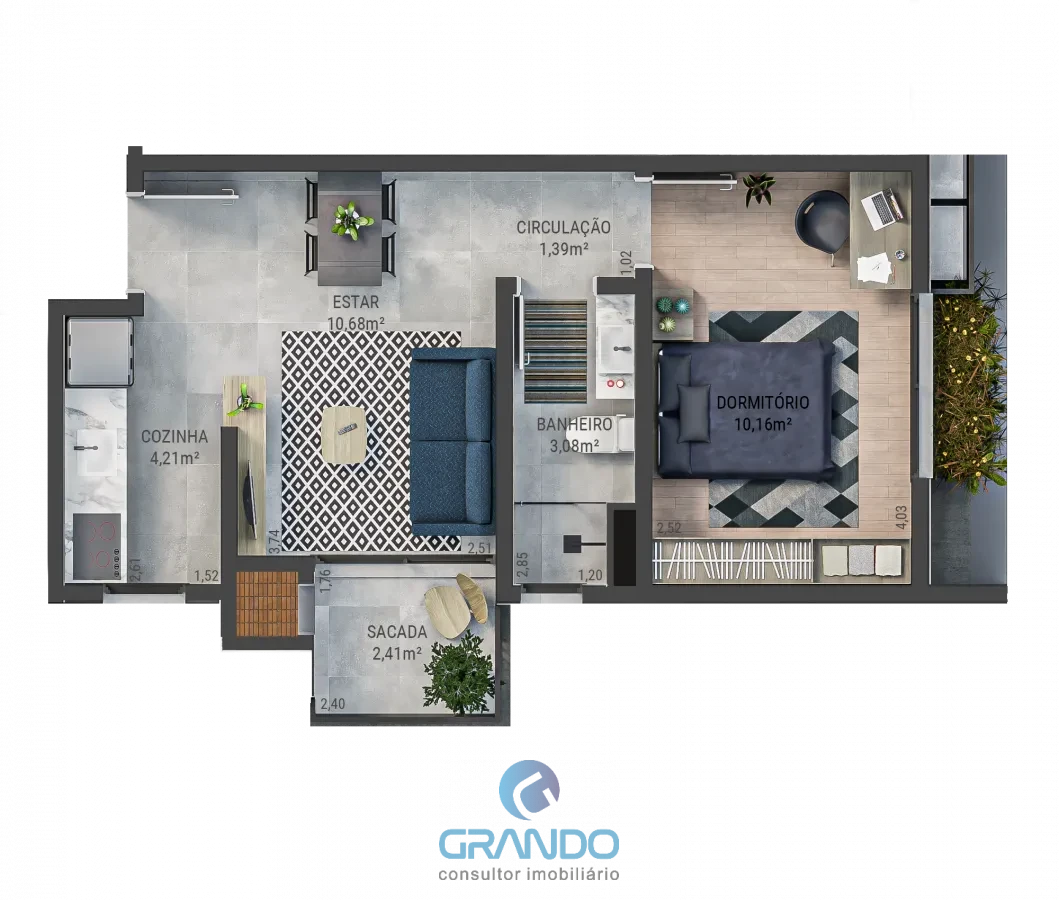 Imagem de Apartamento de 01 dorm.  com sacada em Camobi - Santa Maria/RS.