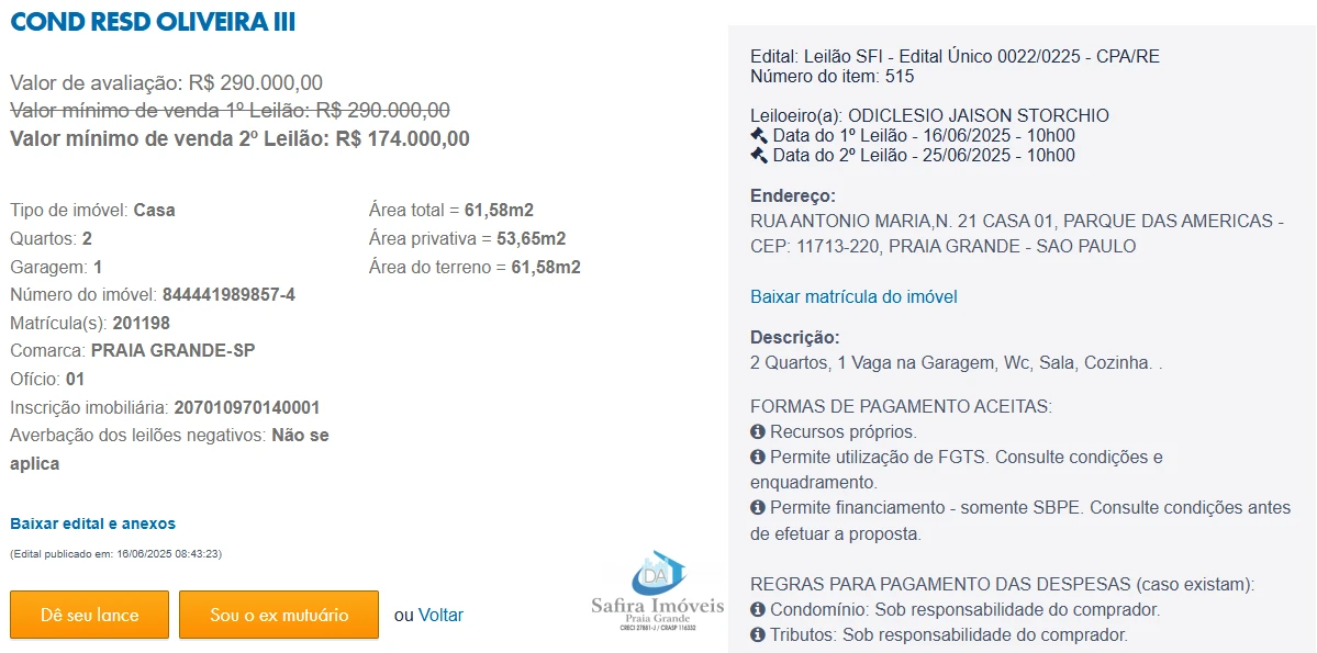 Imagem de IMÓVEIS LEILÕES CAIXA, ATENTE-SE AO ANUNCIO, 2° LEILÃO EM 25/06/25 AS 10 HORAS