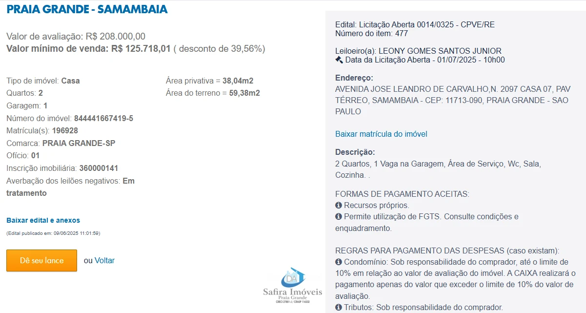 Imagem de IMÓVEIS LEILÕES CAIXA, ATENTE-SE AO ANUNCIO, IMÓVEL EM LICITAÇÃO ABERTA ATÉ 01/07 AS 10 HORAS