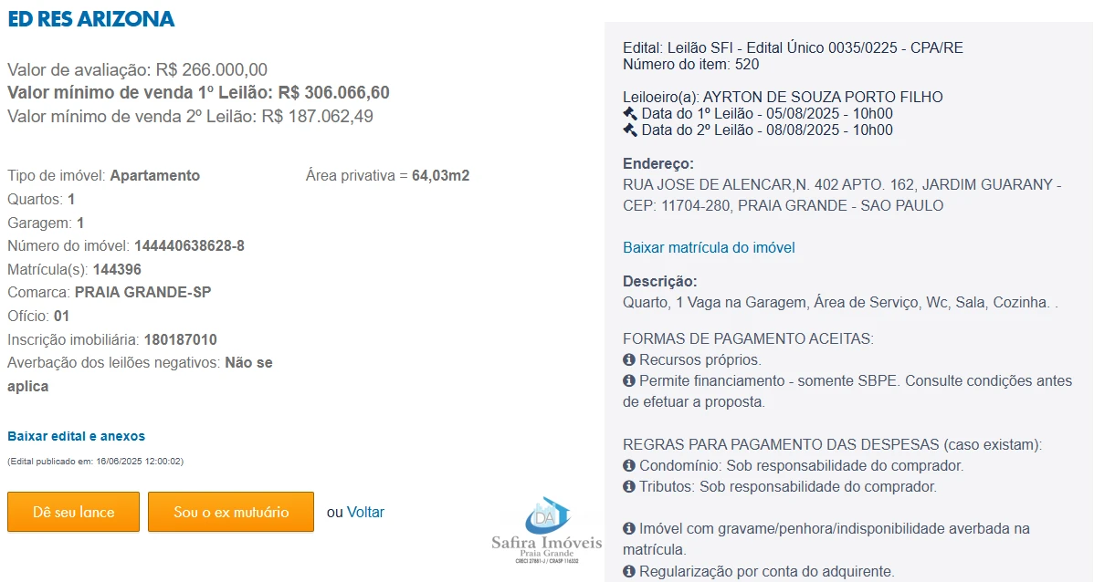 Imagem de IMÓVEIS LEILÕES CAIXA, ATENTE-SE AO ANUNCIO, 1° LEILÃO EM 05/08/25 AS 10 HORAS