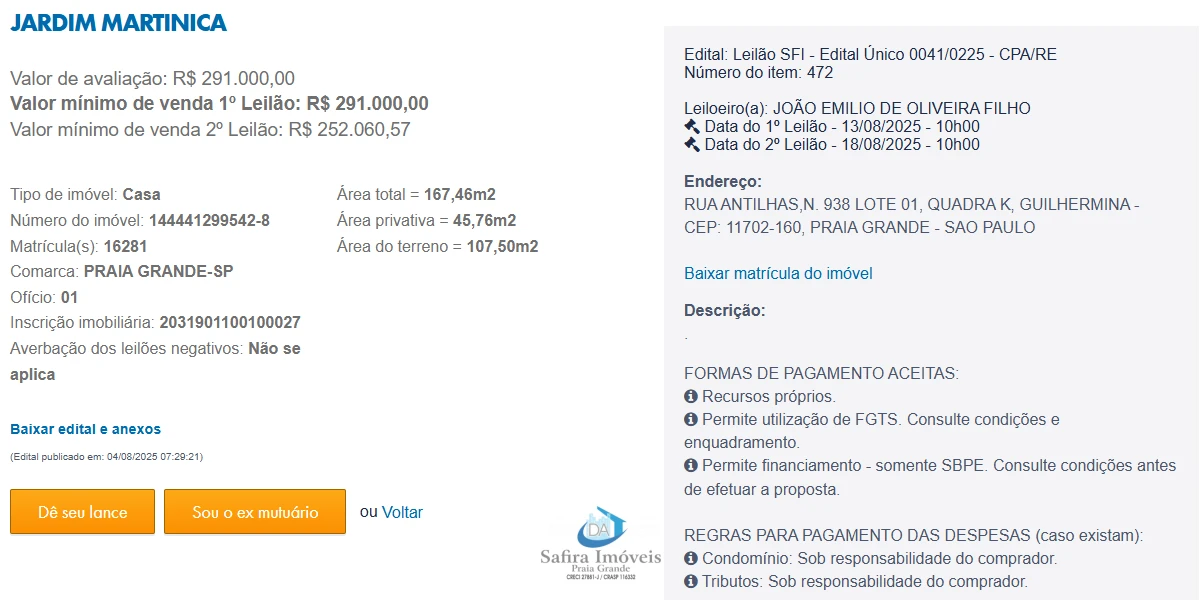 Imagem de IMÓVEIS LEILÕES CAIXA, ATENTE-SE AO ANUNCIO, IMÓVEL EM LICITAÇÃO ABERTA ATÉ 25/08 AS 10 HORAS