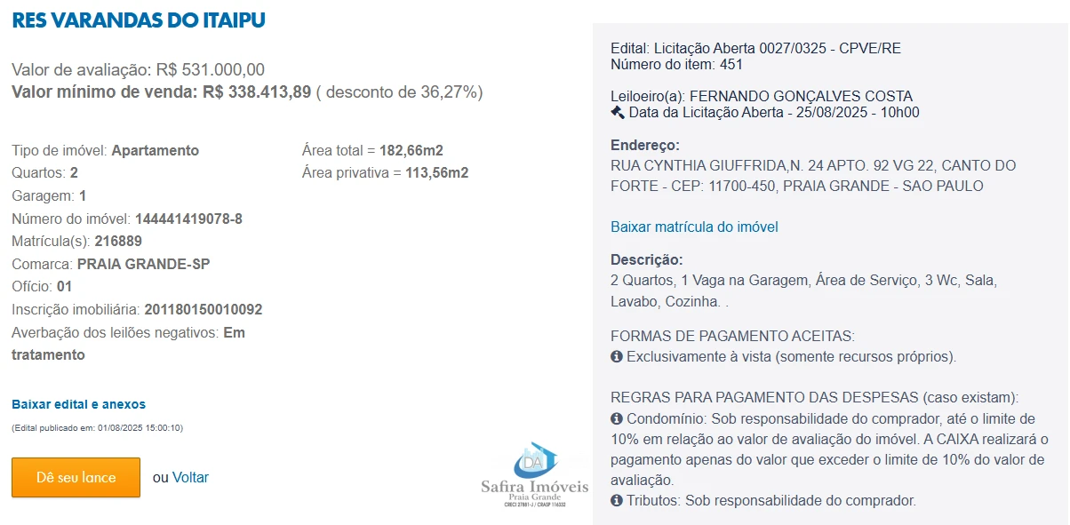 Imagem de IMÓVEIS LEILÕES CAIXA, ATENTE-SE AO ANUNCIO, IMÓVEL EM LICITAÇÃO ABERTA ATÉ 25/08 AS 10 HORAS